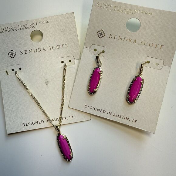 Kendra Scott x Target Eva 14k Over Brass Pink Stone Necklace Earring Set New - Picture 1 of 7